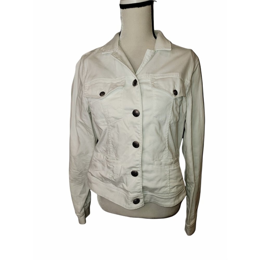 Silver Size Large Women's White Jean Jacket Pockets Trucker